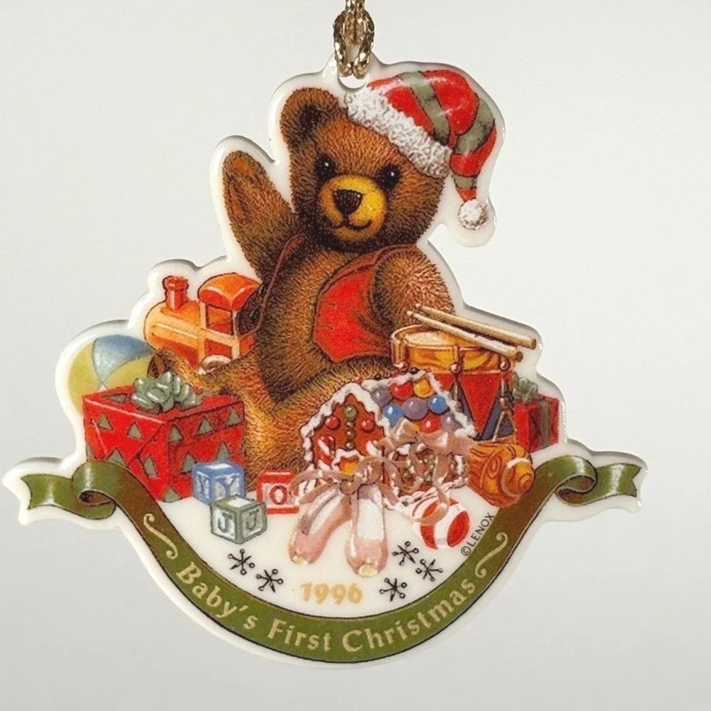 VTG Lenox 1996 BABY'S FIRST CHRISTMAS Teddy‎ Bear Toys Christmas Ornament in Box
